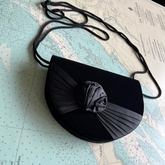 Vintage Sears Black Velvet Bag with Rosette - Picture 1 of 6
